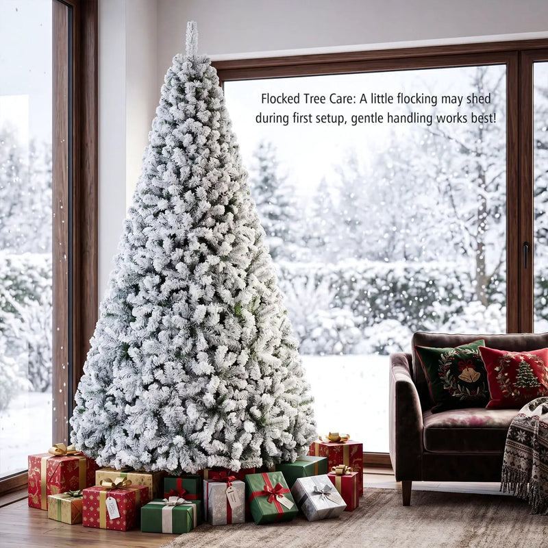 Snow-Flocked Artificial Christmas Tree 9 ft with Metal Stand by DirectDeals