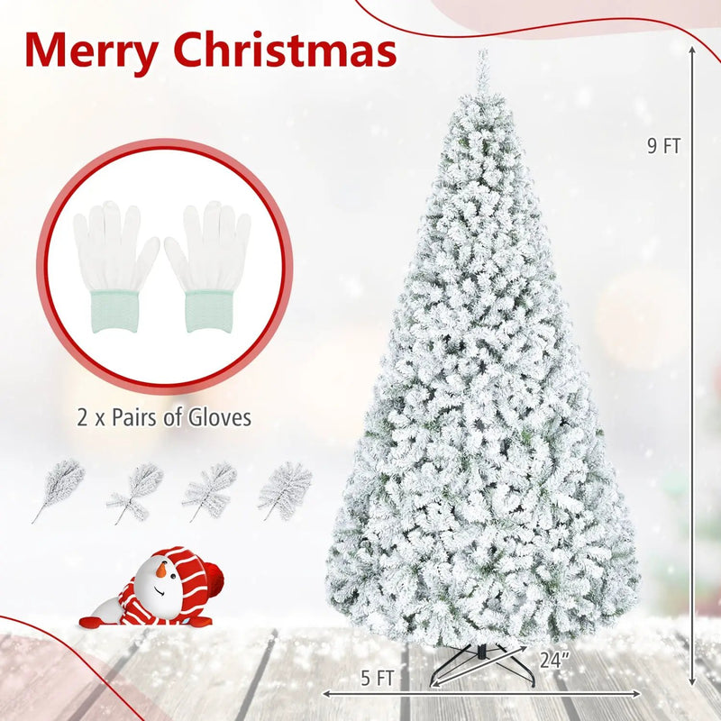 Snow-Flocked Artificial Christmas Tree 9 ft with Metal Stand by DirectDeals