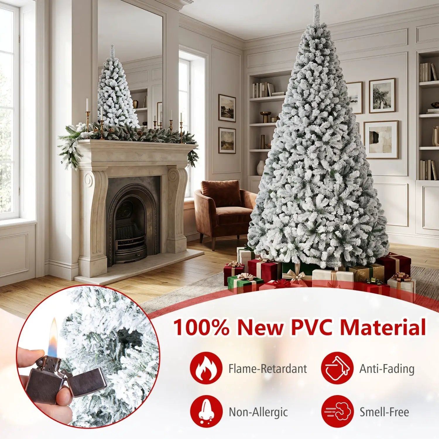 Snow-Flocked Artificial Christmas Tree 9 ft with Metal Stand by DirectDeals