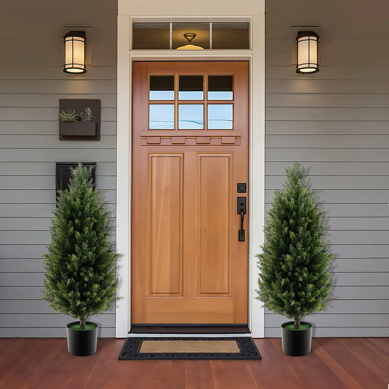 3 Feet Artificial Topiary Cedar Tree with Cement Plastic Pot and Faux Moss-Green by DirectDeals