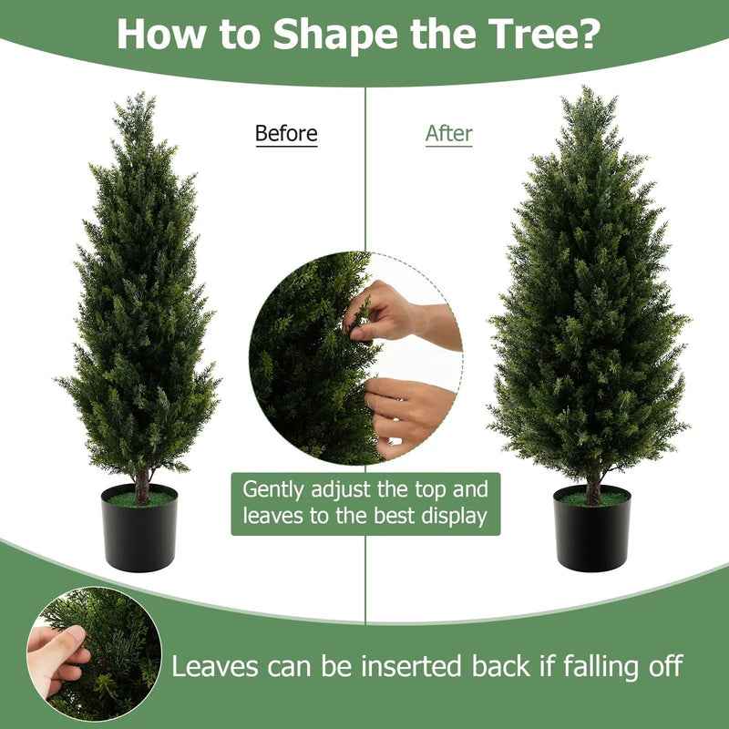 3 Feet Artificial Topiary Cedar Tree with Cement Plastic Pot and Faux Moss-Green by DirectDeals