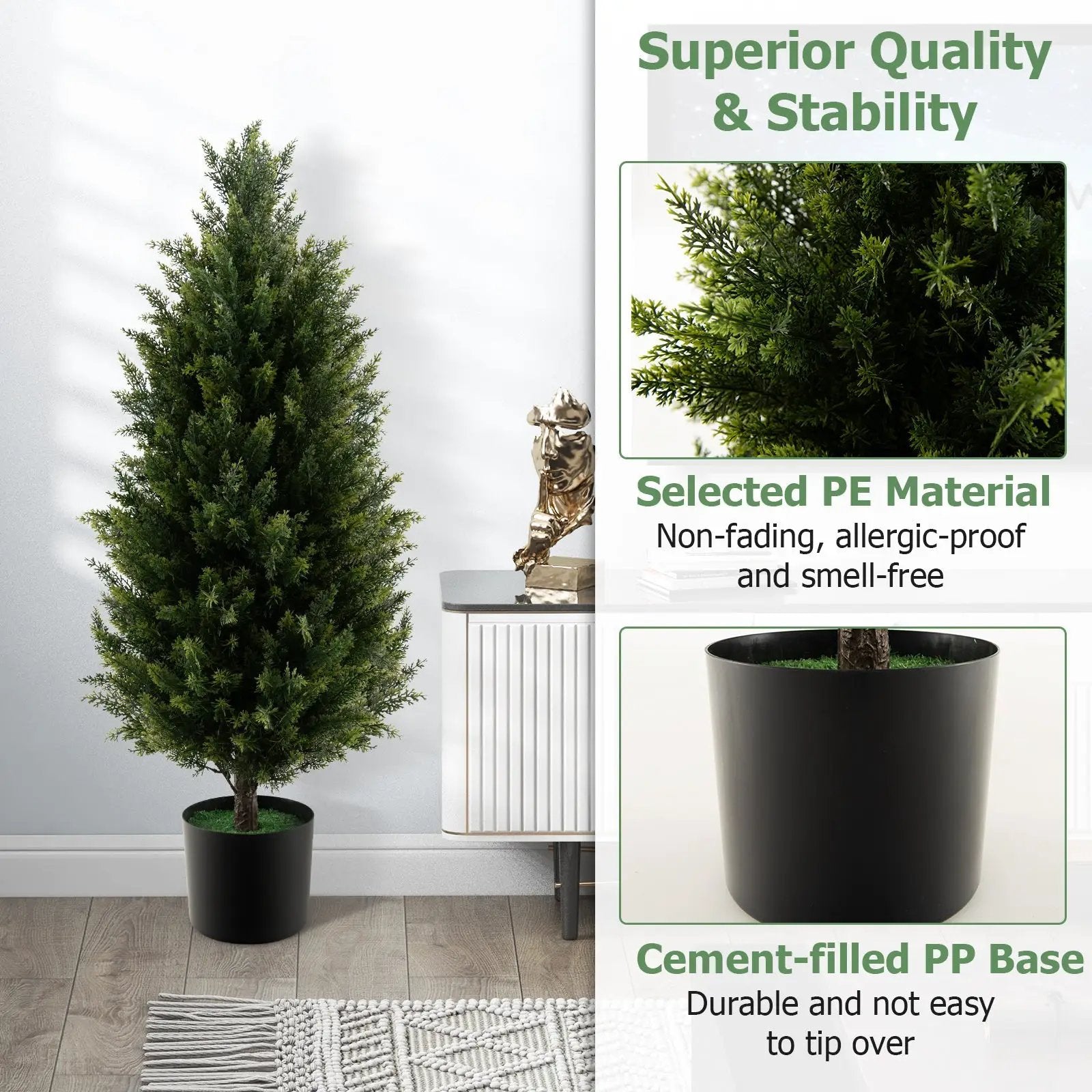 3 Feet Artificial Topiary Cedar Tree with Cement Plastic Pot and Faux Moss-Green by DirectDeals
