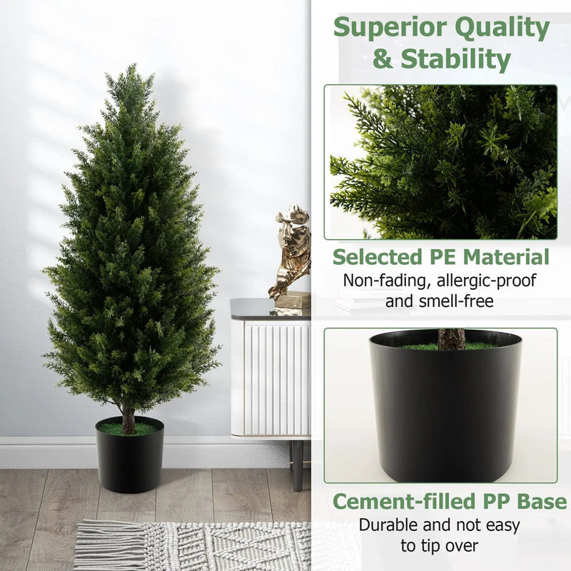 3 Feet Artificial Topiary Cedar Tree with Cement Plastic Pot and Faux Moss-Green by DirectDeals