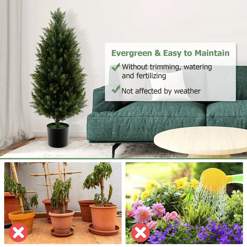 3 Feet Artificial Topiary Cedar Tree with Cement Plastic Pot and Faux Moss-Green by DirectDeals