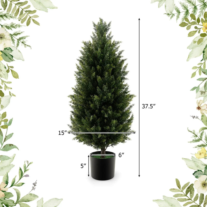 3 Feet Artificial Topiary Cedar Tree with Cement Plastic Pot and Faux Moss-Green by DirectDeals