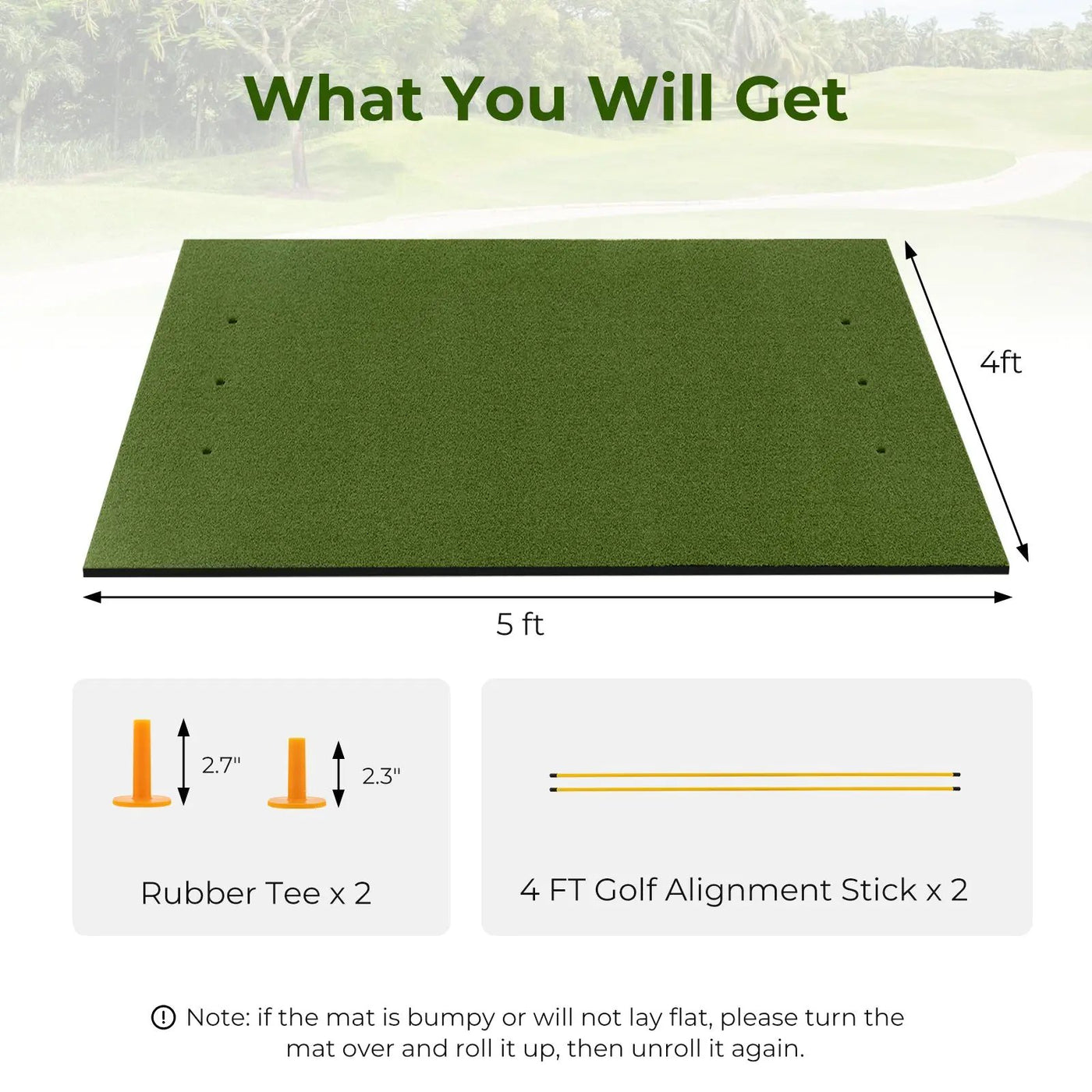 Artificial Turf Mat for Indoor and Outdoor Golf Practice Includes 2 Rubber Tees and 2 Alignment Sticks by DirectDeals