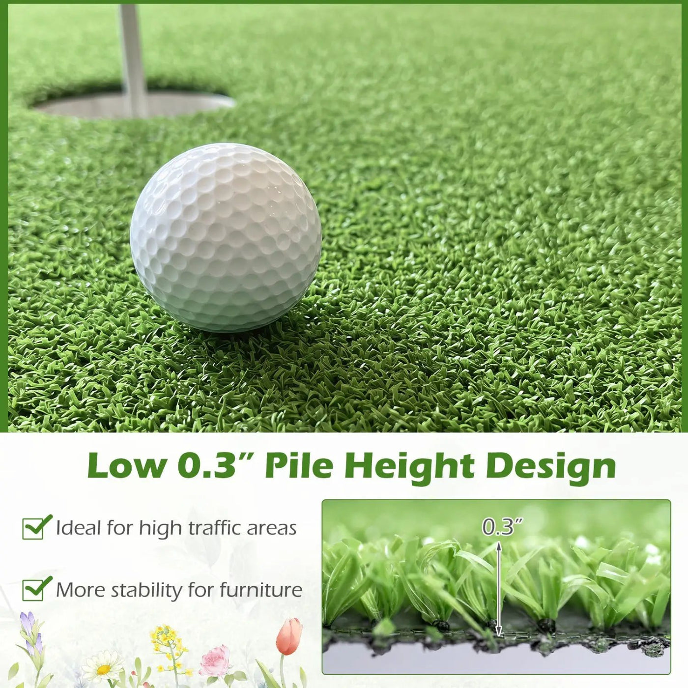 Artificial Turf Rug with 0.3 Inch Pile Height by DirectDeals