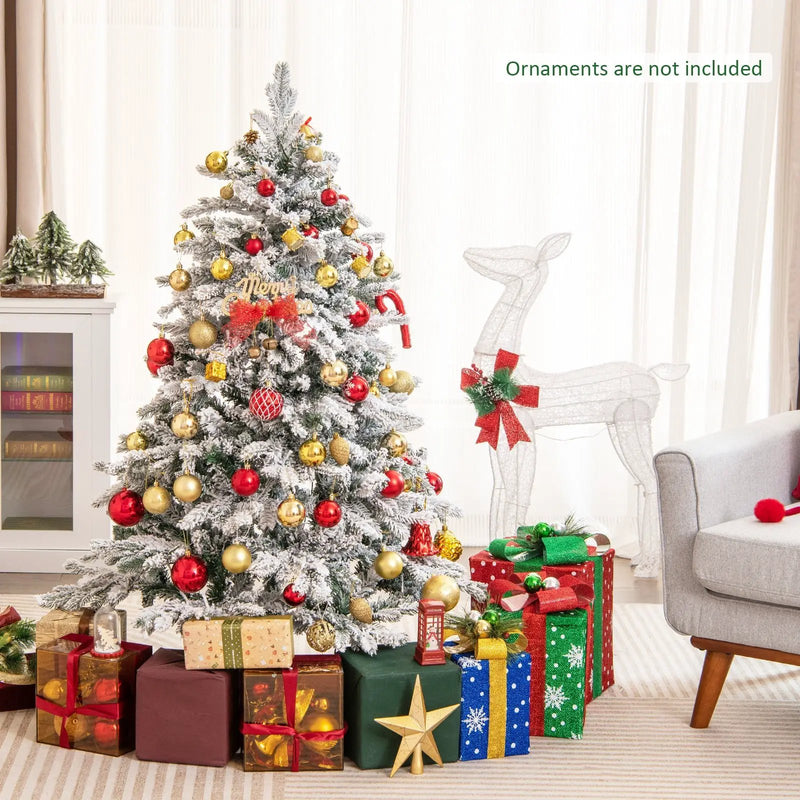 4.5/6/7 Feet Flocked Christmas Tree with Warm White LED Lights by DirectDeals