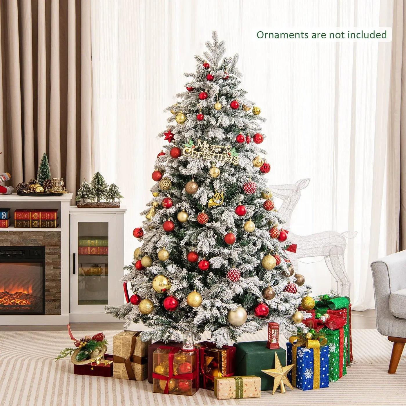 4.5/6/7 Feet Flocked Christmas Tree with Warm White LED Lights by DirectDeals