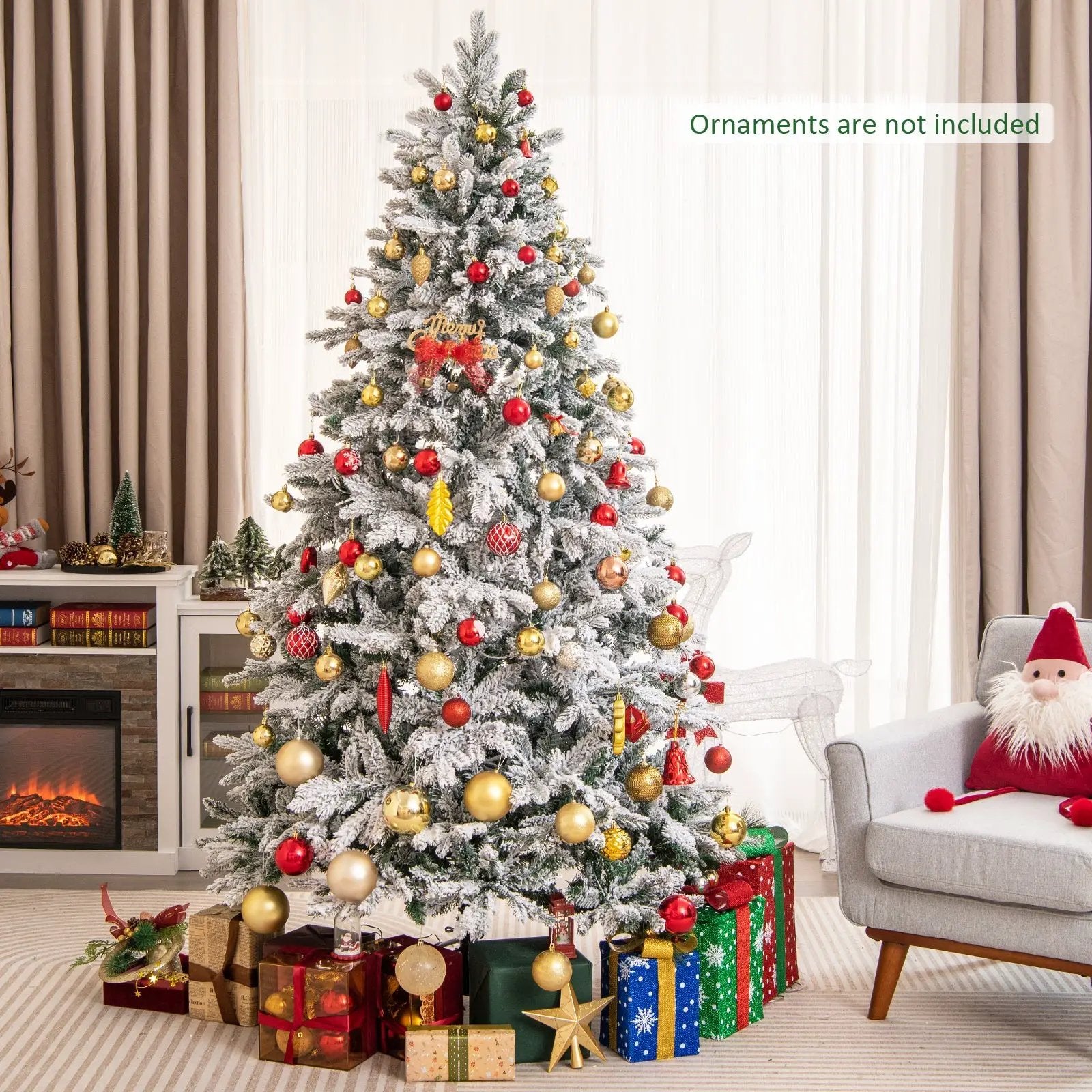 4.5/6/7 Feet Flocked Christmas Tree with Warm White LED Lights by DirectDeals