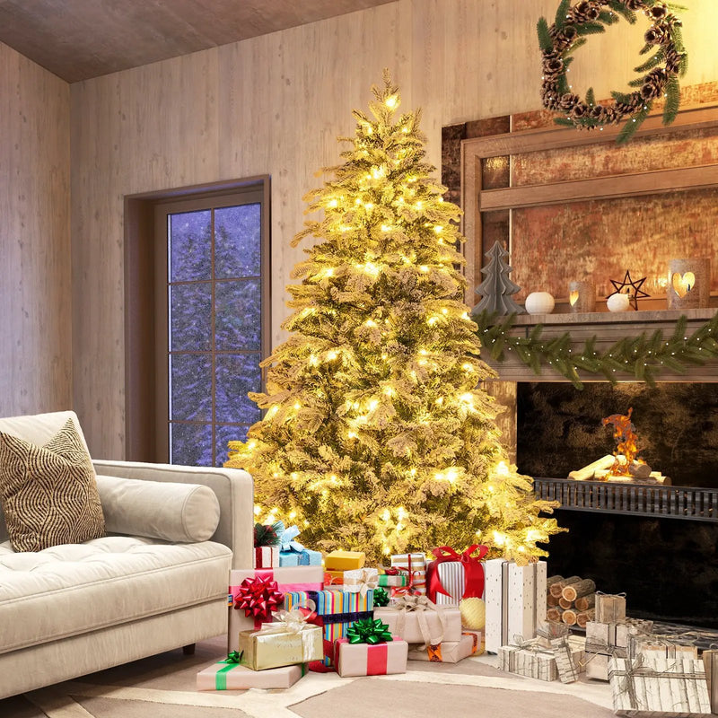 4.5/6/7 Feet Flocked Christmas Tree with Warm White LED Lights by DirectDeals