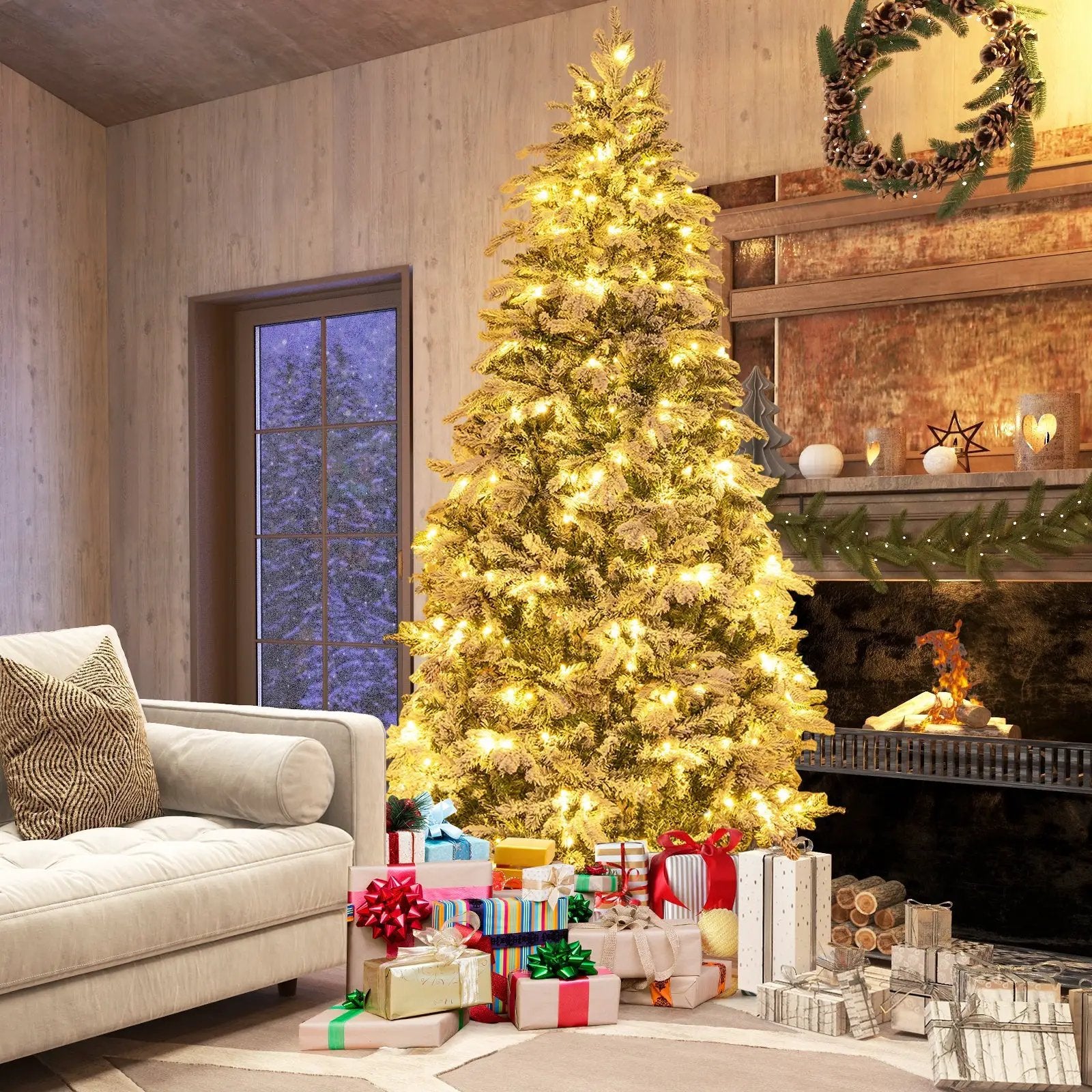 4.5/6/7 Feet Flocked Christmas Tree with Warm White LED Lights by DirectDeals