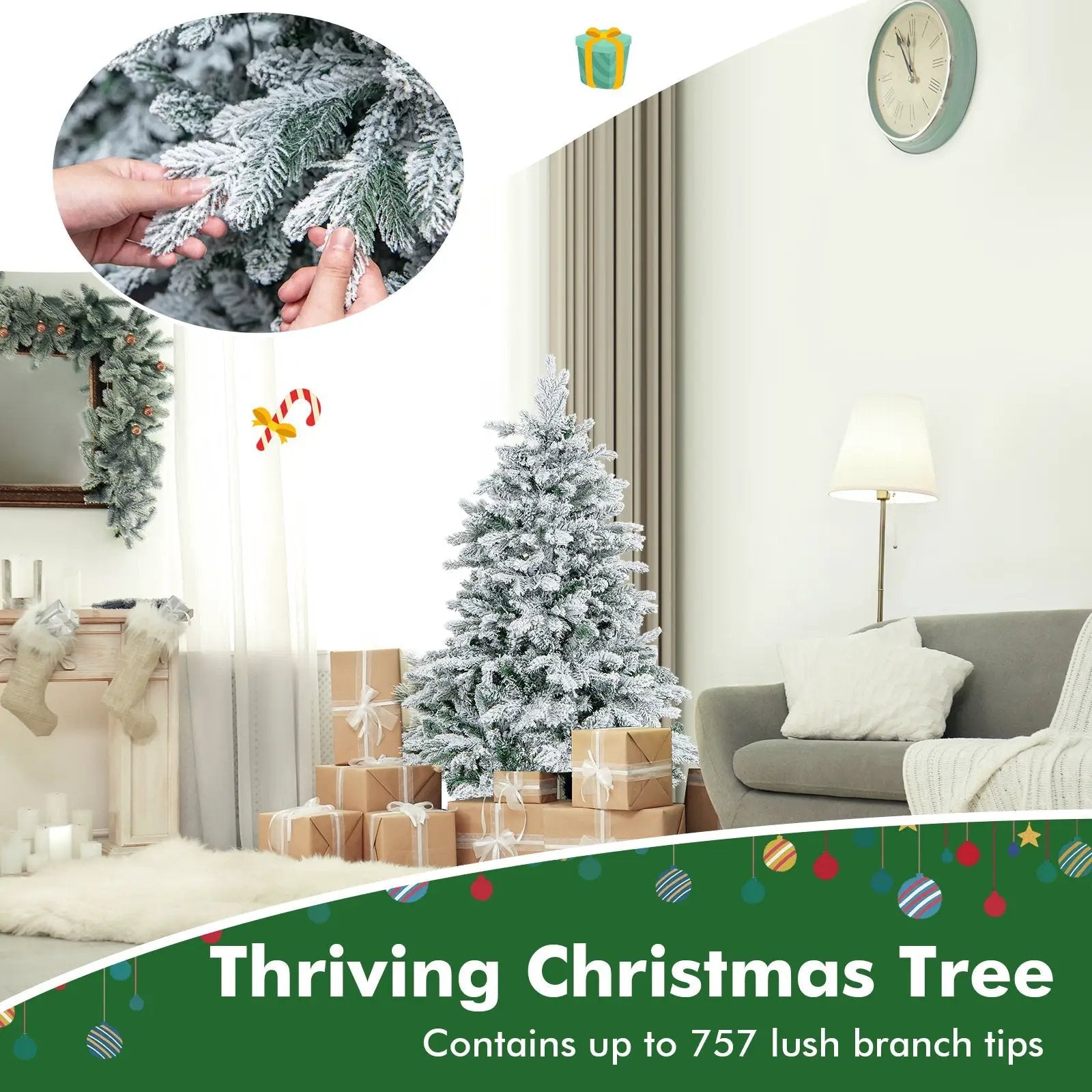 4.5/6/7 Feet Flocked Christmas Tree with Warm White LED Lights by DirectDeals