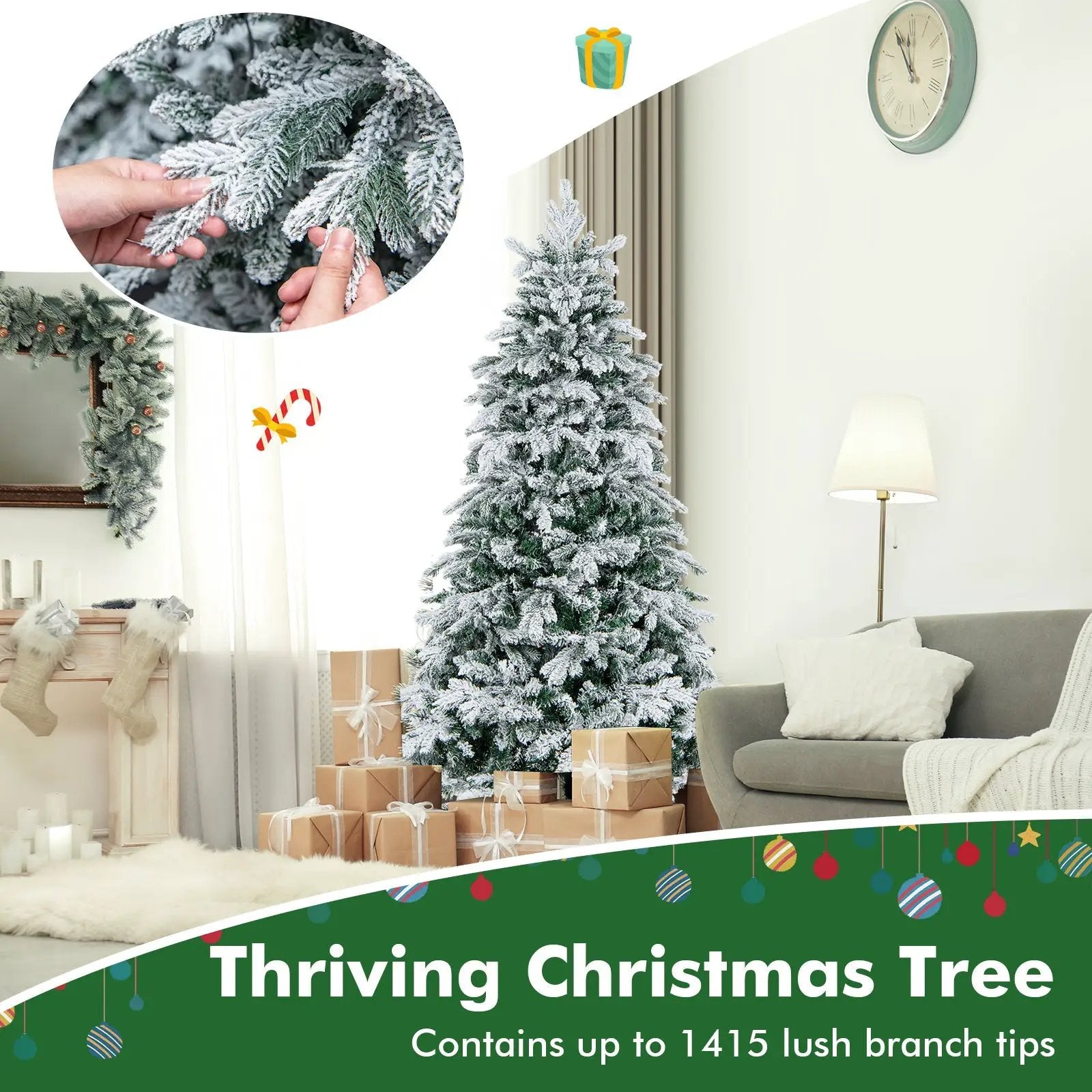 4.5/6/7 Feet Flocked Christmas Tree with Warm White LED Lights by DirectDeals