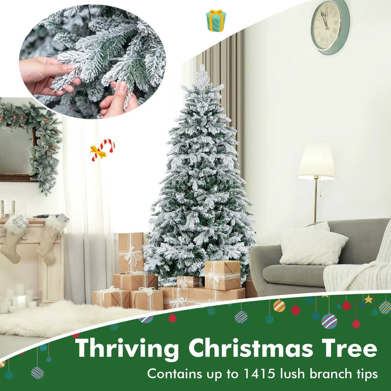4.5/6/7 Feet Flocked Christmas Tree with Warm White LED Lights by DirectDeals