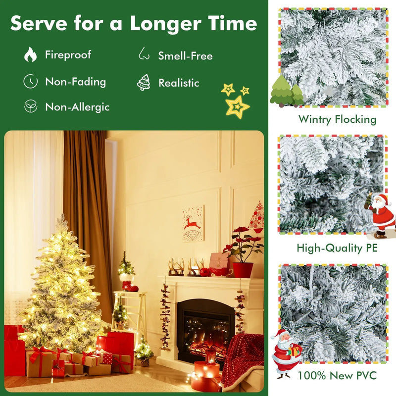 4.5/6/7 Feet Flocked Christmas Tree with Warm White LED Lights by DirectDeals