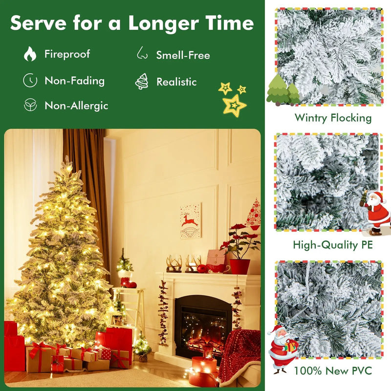 4.5/6/7 Feet Flocked Christmas Tree with Warm White LED Lights by DirectDeals