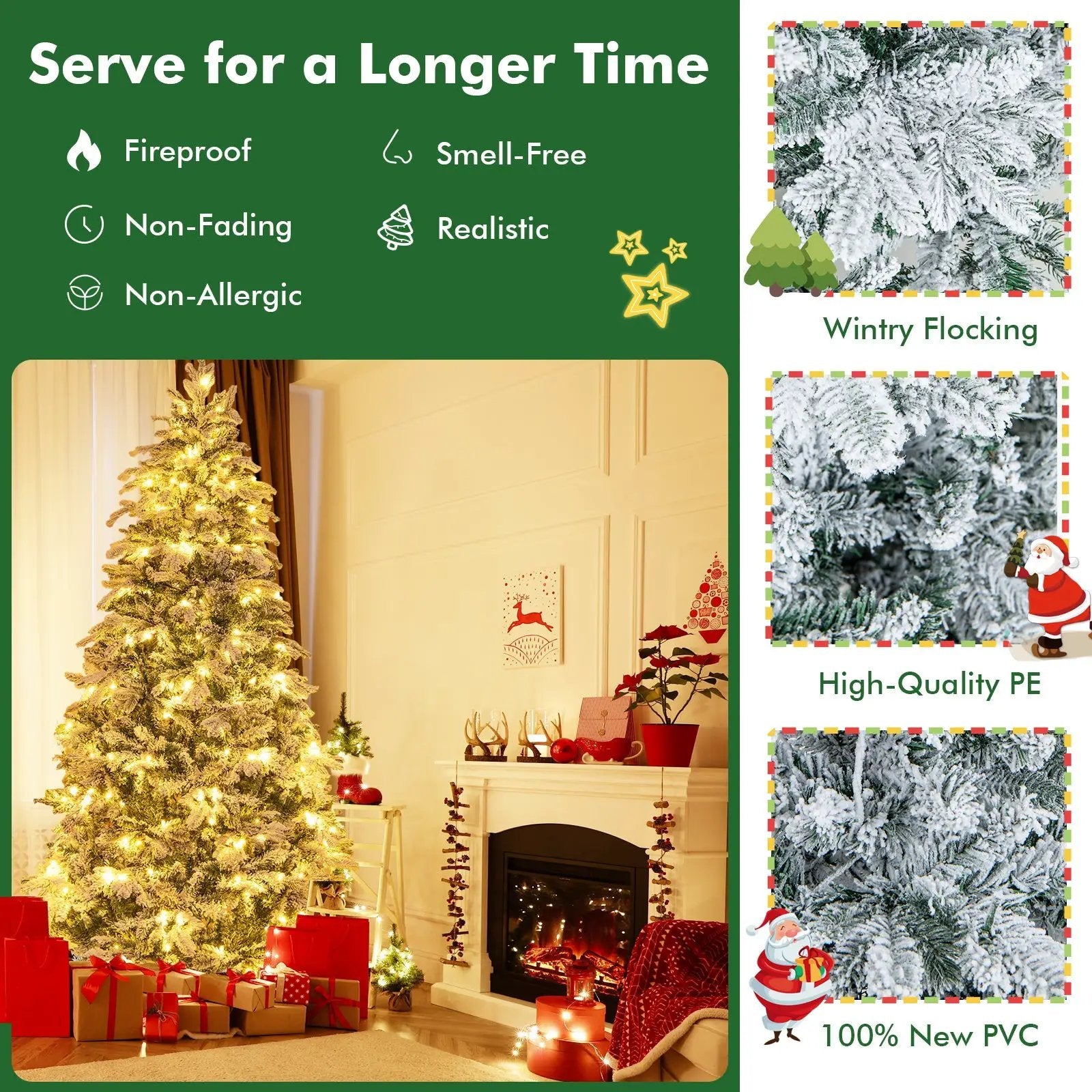 4.5/6/7 Feet Flocked Christmas Tree with Warm White LED Lights by DirectDeals