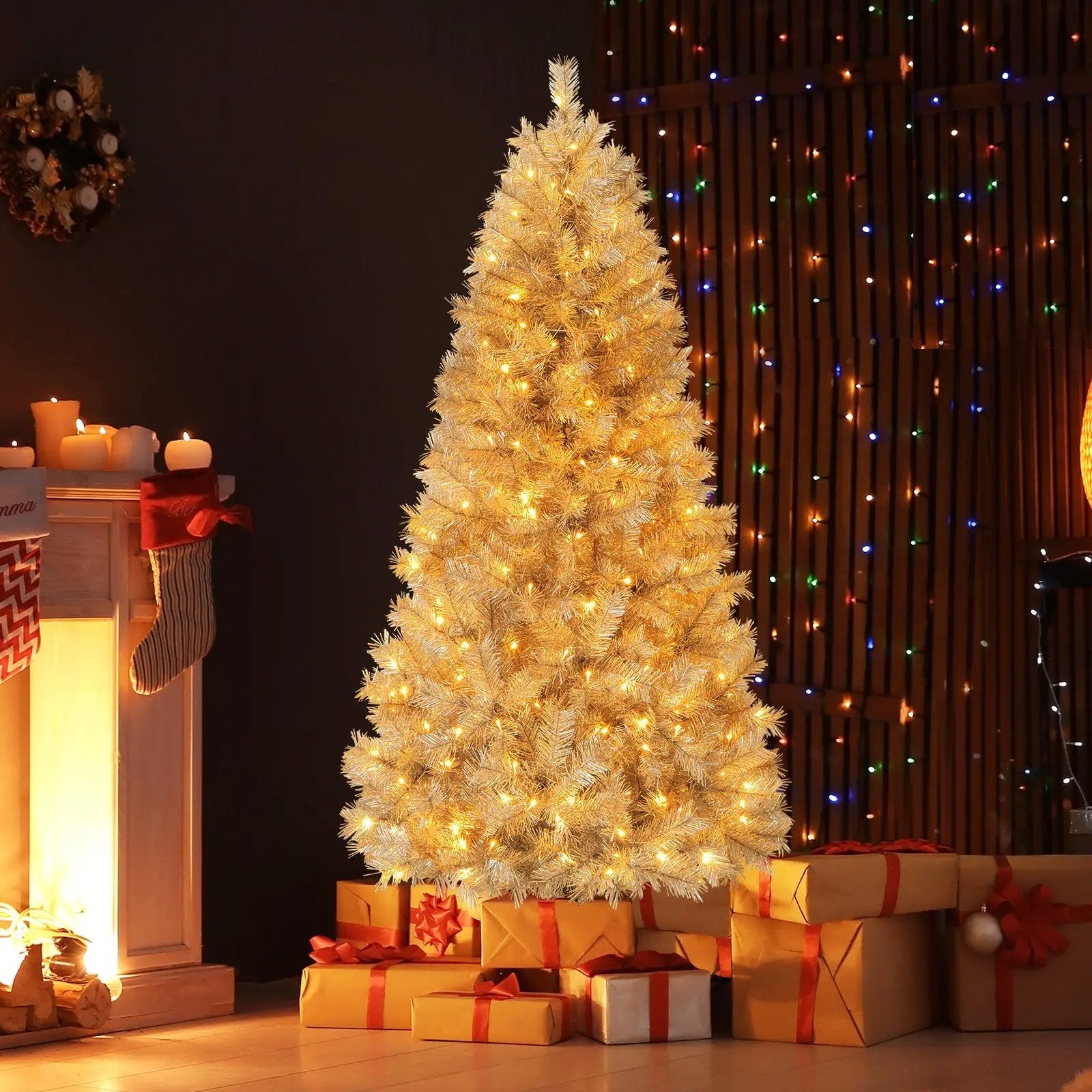 Artificial Xmas Tree with Branch Tips and Warm White LED Lights by DirectDeals