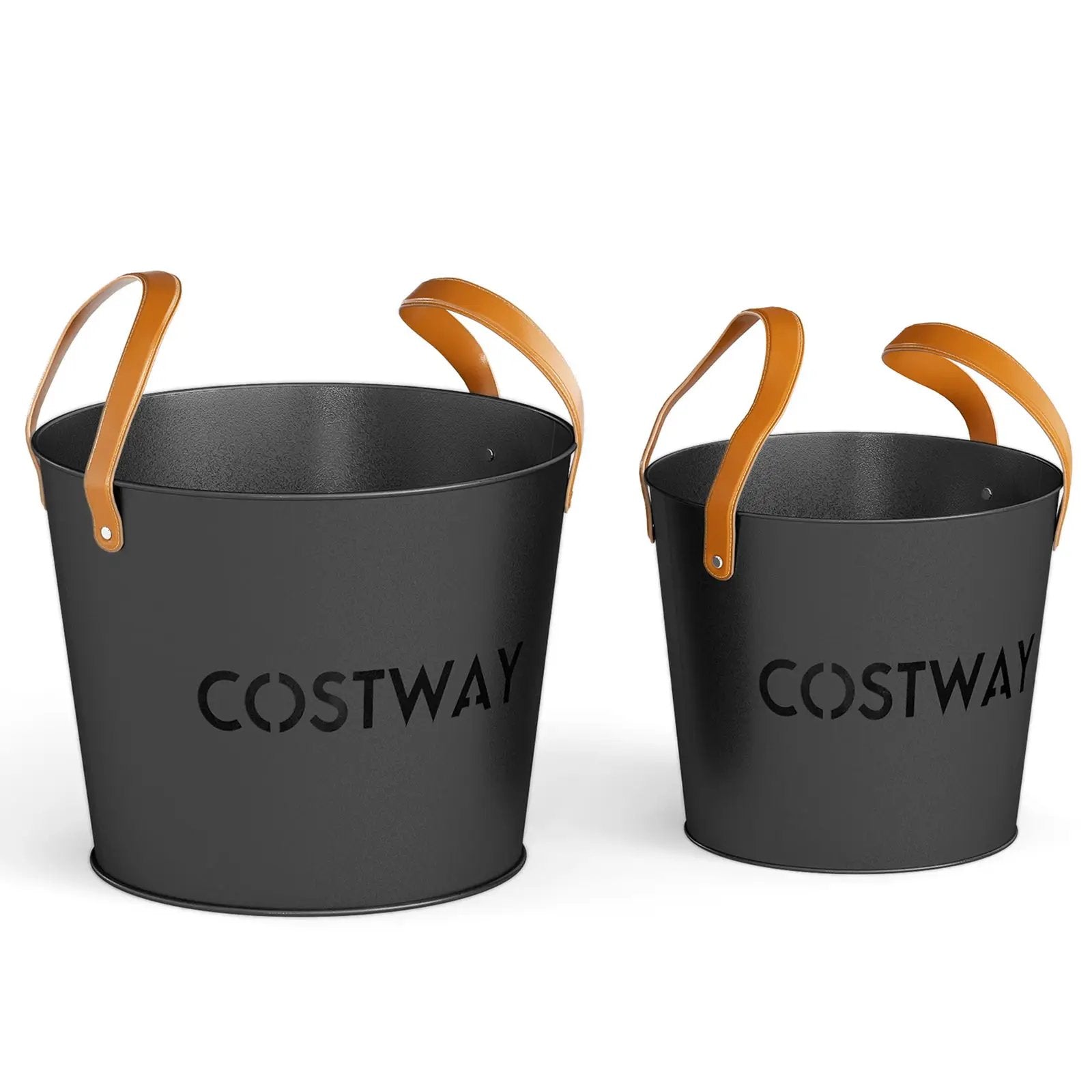 Ash Bucket Set of 2 Metal Coal Ash Can Set with 11.5 Gal and 8.5 Gal Bucket for Fireplace Fire Pits by DirectDeals