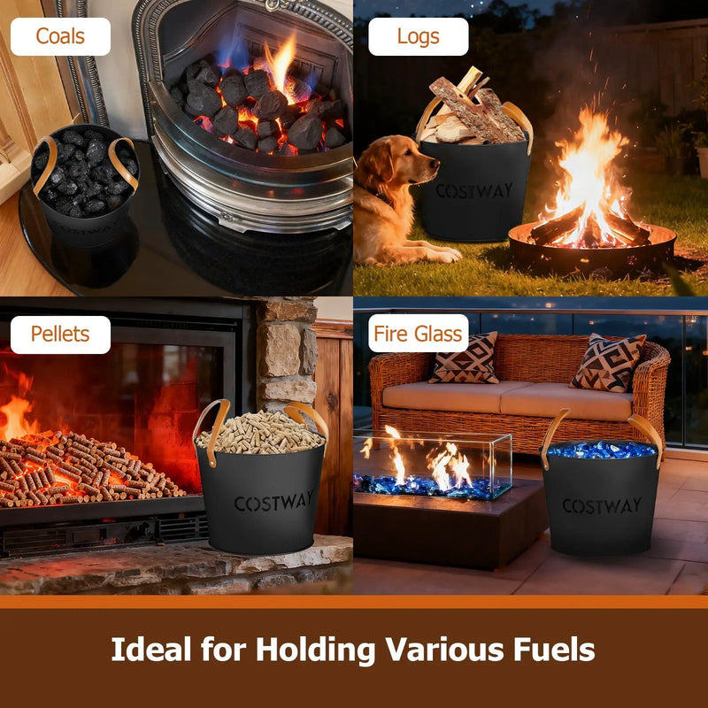 Ash Bucket Set of 2 Metal Coal Ash Can Set with 11.5 Gal and 8.5 Gal Bucket for Fireplace Fire Pits by DirectDeals