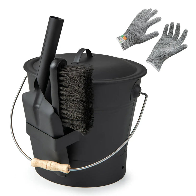 Ash Bucket with Lid and Cut-resistant Gloves by DirectDeals