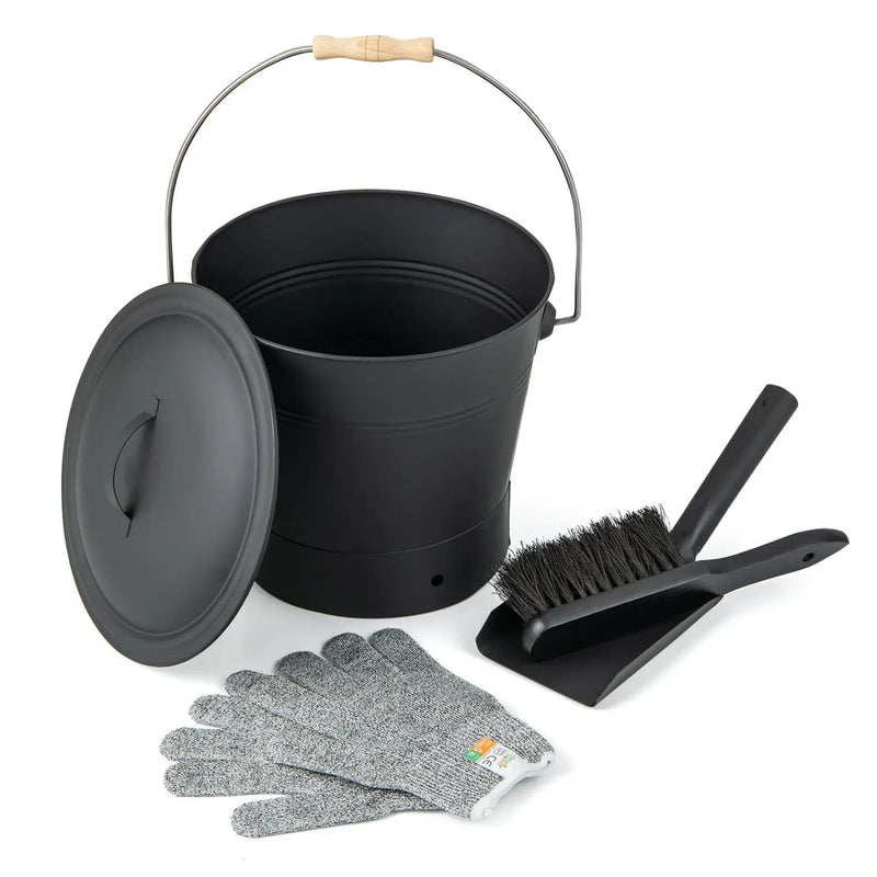 Ash Bucket with Lid and Cut-resistant Gloves by DirectDeals