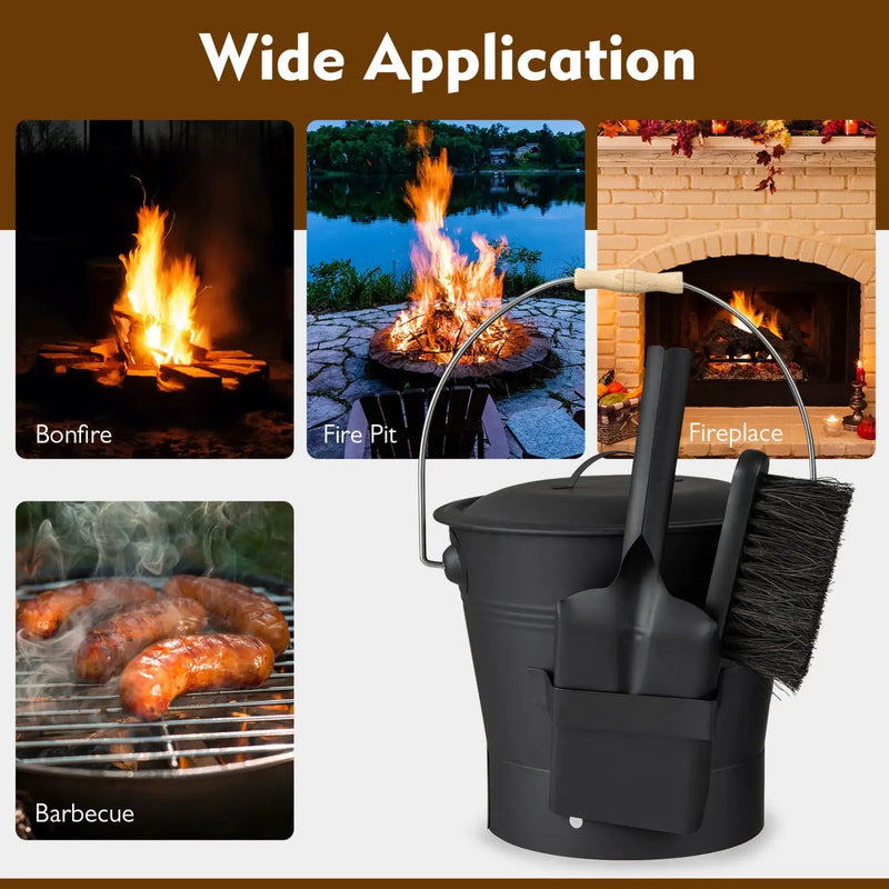 Ash Bucket with Lid and Cut-resistant Gloves by DirectDeals