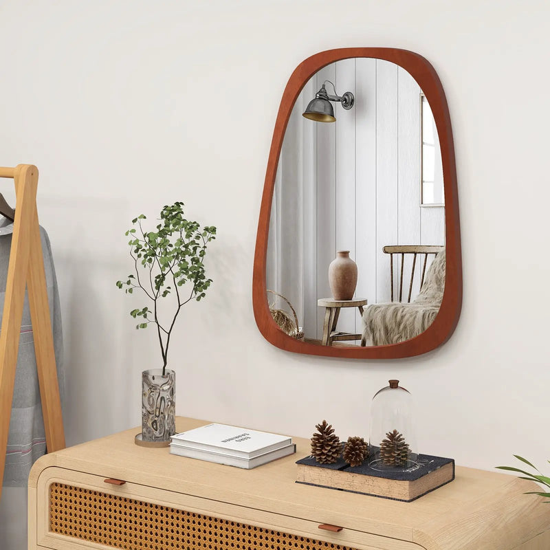Asymmetrical Abstract Irregular Shaped Wall Mirror with Rustic Frame-Natural by DirectDeals