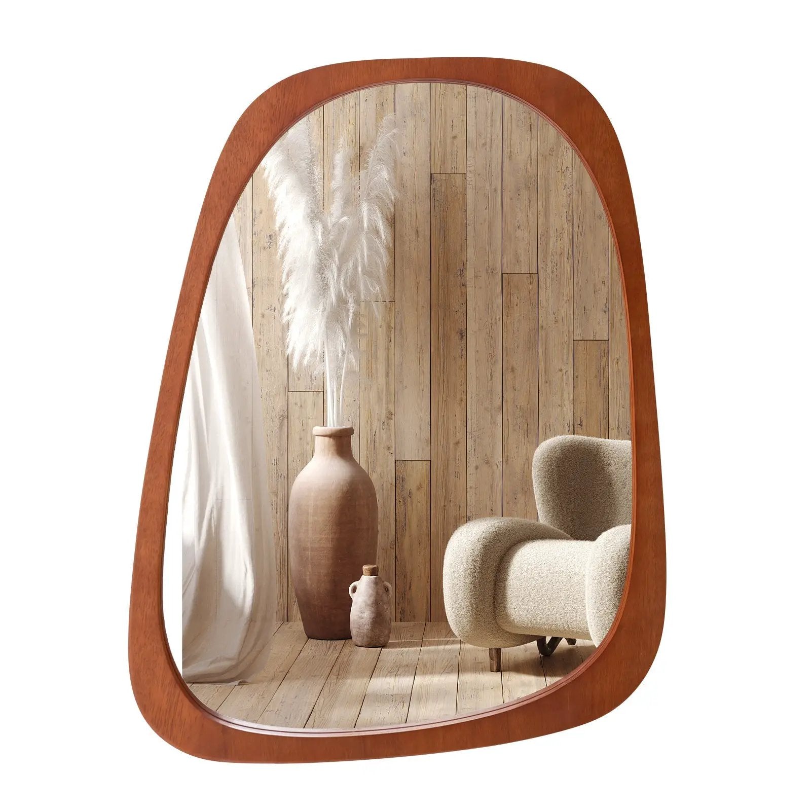 Asymmetrical Abstract Irregular Shaped Wall Mirror with Rustic Frame-Natural by DirectDeals