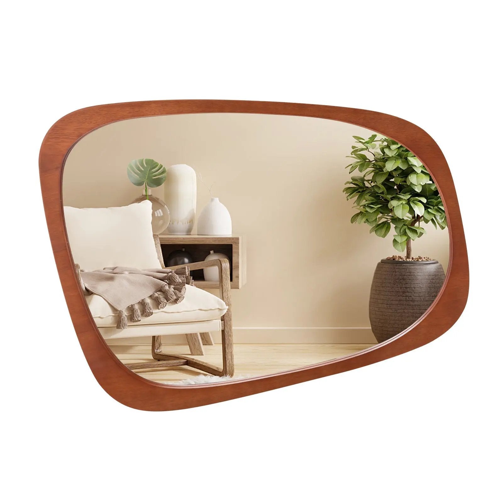 Asymmetrical Abstract Irregular Shaped Wall Mirror with Rustic Frame-Natural by DirectDeals