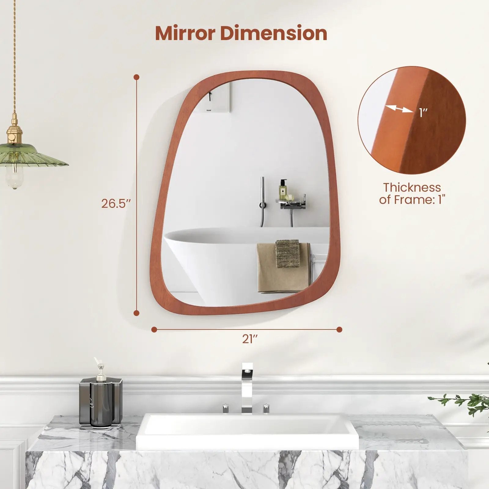 Asymmetrical Abstract Irregular Shaped Wall Mirror with Rustic Frame-Natural by DirectDeals
