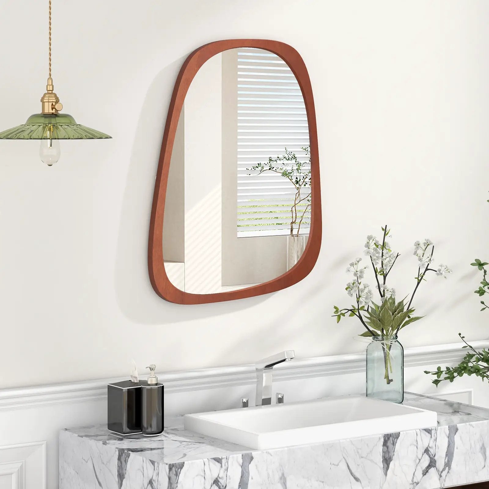 Asymmetrical Abstract Irregular Shaped Wall Mirror with Rustic Frame-Natural by DirectDeals