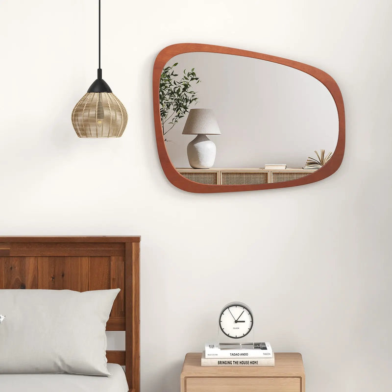 Asymmetrical Abstract Irregular Shaped Wall Mirror with Rustic Frame-Natural by DirectDeals