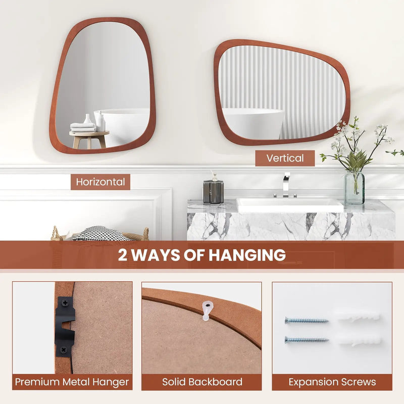 Asymmetrical Abstract Irregular Shaped Wall Mirror with Rustic Frame-Natural by DirectDeals