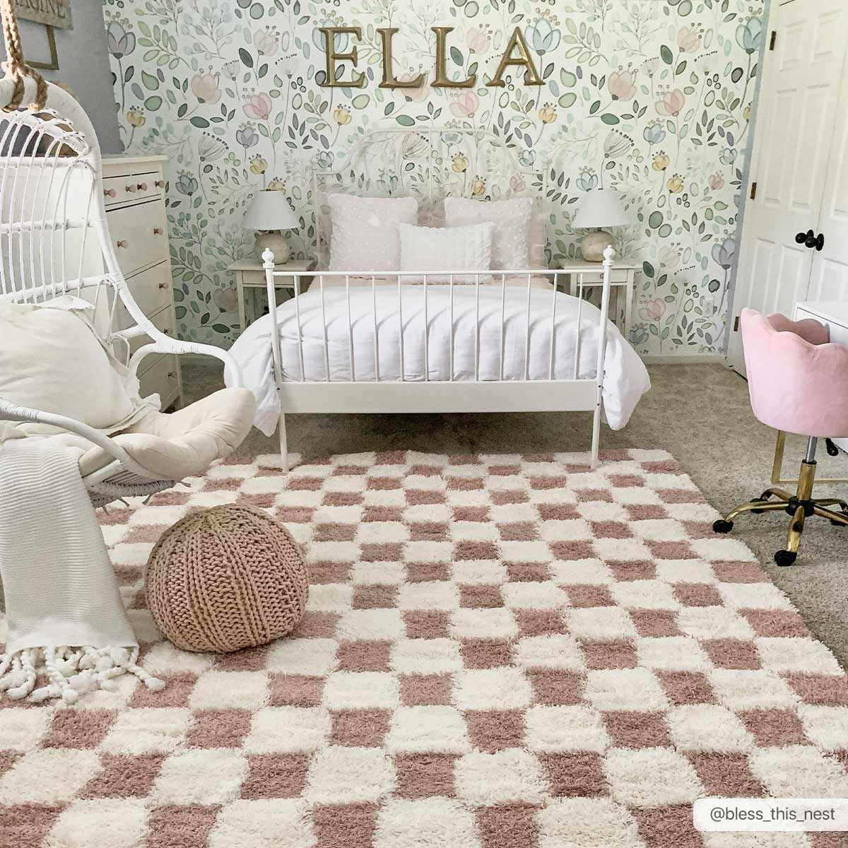 Atira Pink Checkered Shag Rug by Boutique Rugs