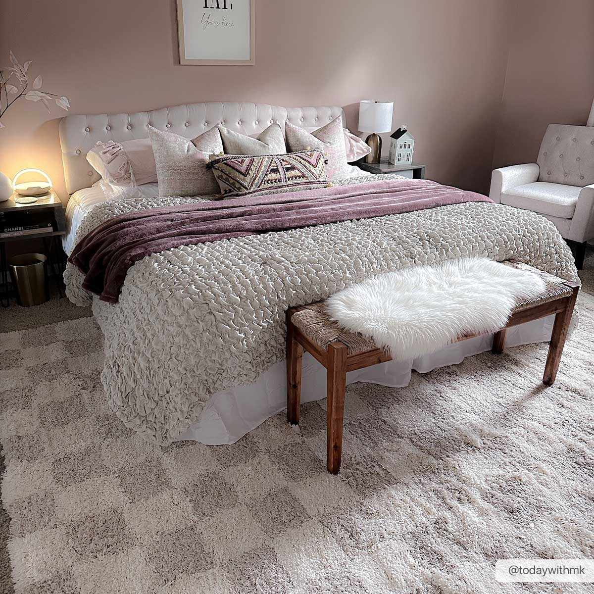 Atira Light Brown Checkered Area Rug by Hauteloom