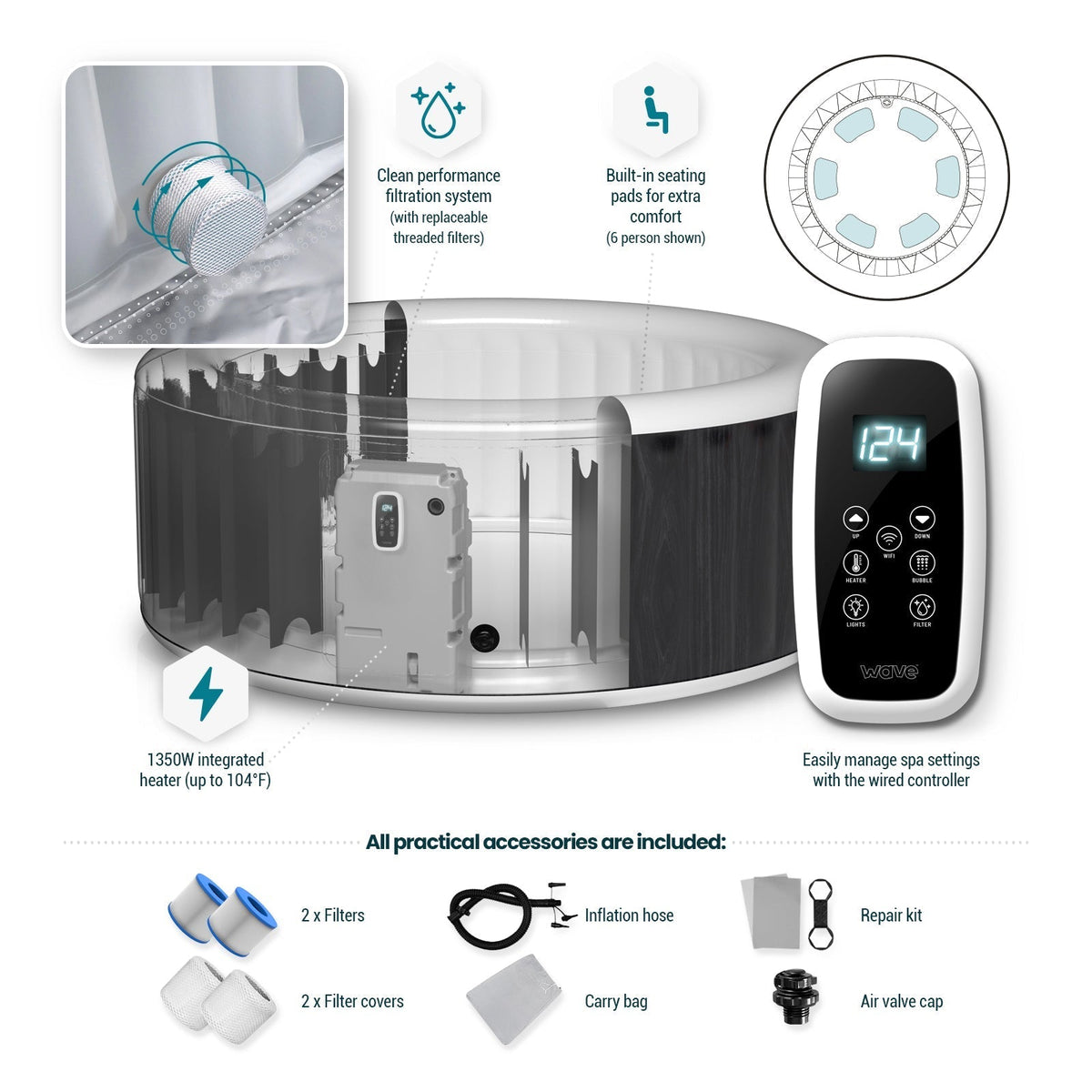 Atlantic | 4/6-Person Inflatable Hot Tub | Round | Integrated Heater, photo 5 of 10