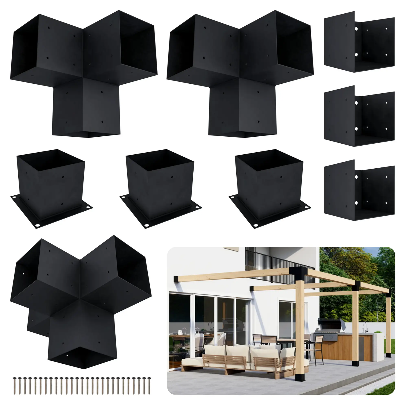 DIY Pergola Bracket Kit for an Attached Pergola Frame - Any Size Up to 24' x 12' by Zen Pergolas