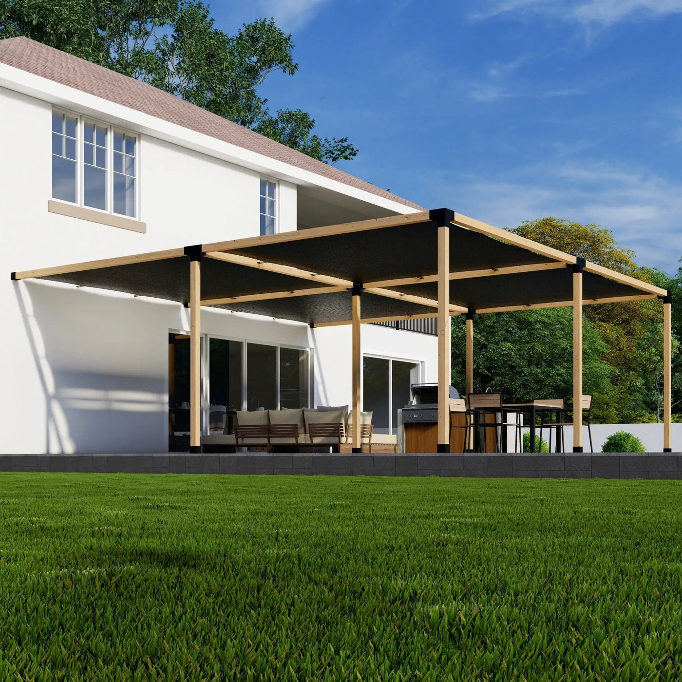 DIY Pergola Kit for an Attached Pergola With Canopies - Any Size Up to 24' x 24' by Zen Pergolas