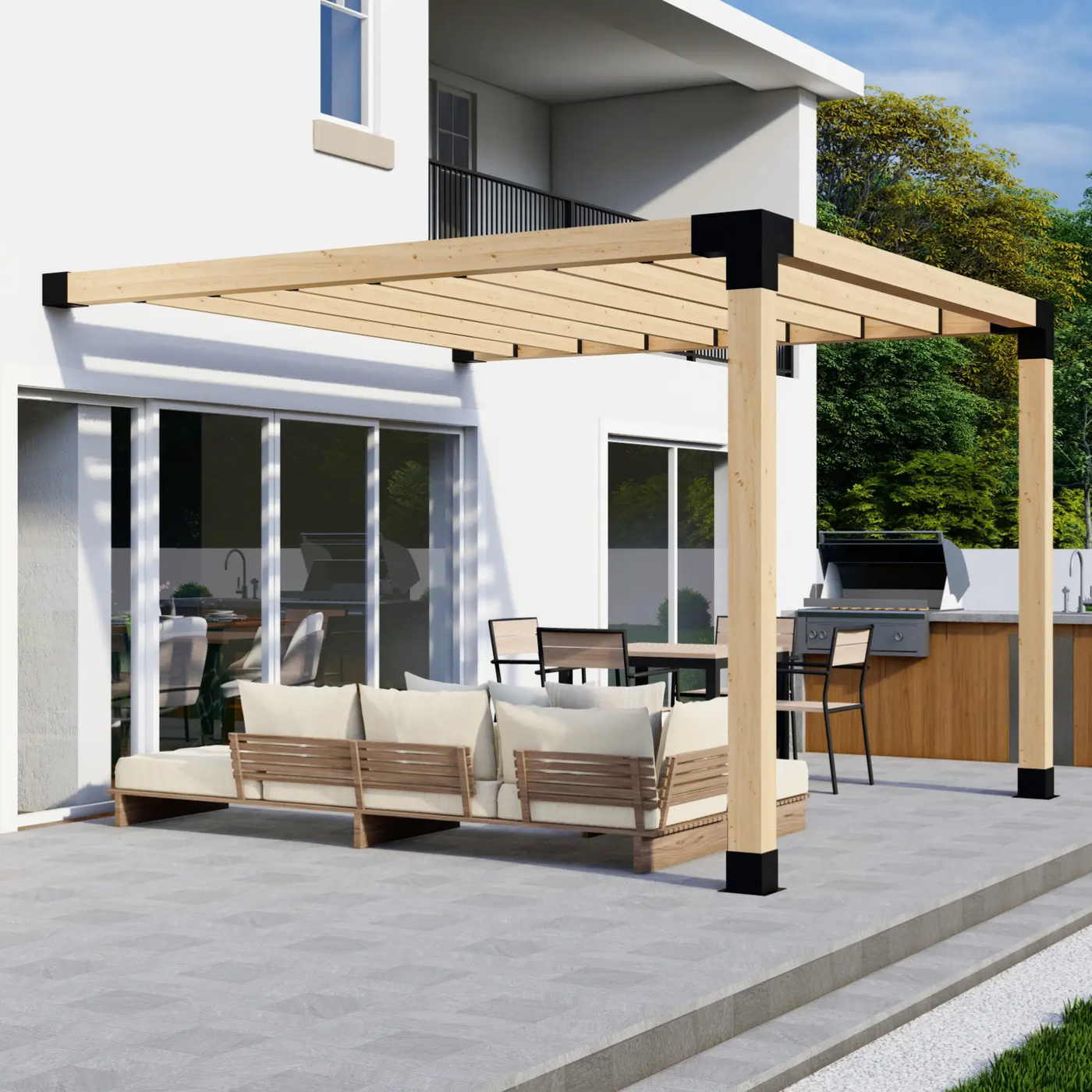 DIY Pergola Bracket Kit for an Attached Pergola With Slatted Roof - Any Size Up to 12' x 12' by Zen Pergolas