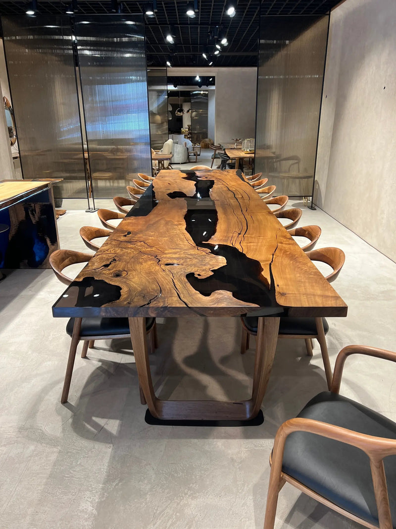 Epoxy Resin River Dining Table Featured Walnut Wood Leg by Gizz