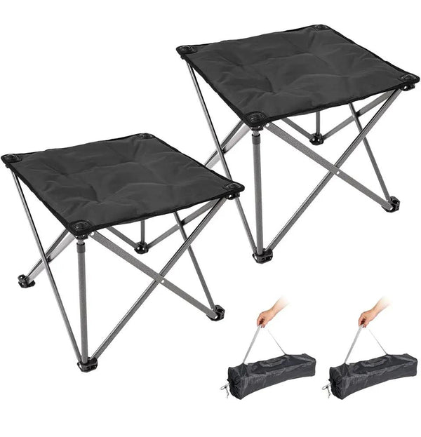 Open Box FUNDANGO Folding Camping Stool, 2 Pack 18.1 Inch Oversized Foot Stools 330 Lbs Heavy Duty Portable Padded Seat Anti-Slip Foots & Carry Bag fo