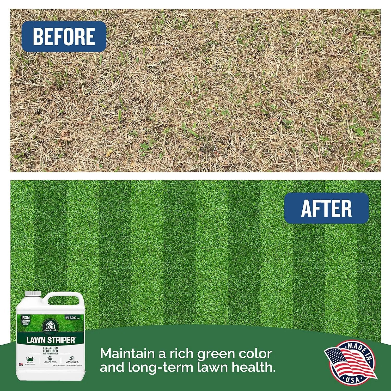 Turf Titan Lawn Striper - Iron & Nitrogen Fertilizer to Promote Dark-Green, Stripe-Defined Turfs - Kids & Pet Safe, Natural Lawn Fertilizer - Stunning Green Grass Fertilizer - Covers up to 8,000 Sq Ft by GreenHaven Gardens