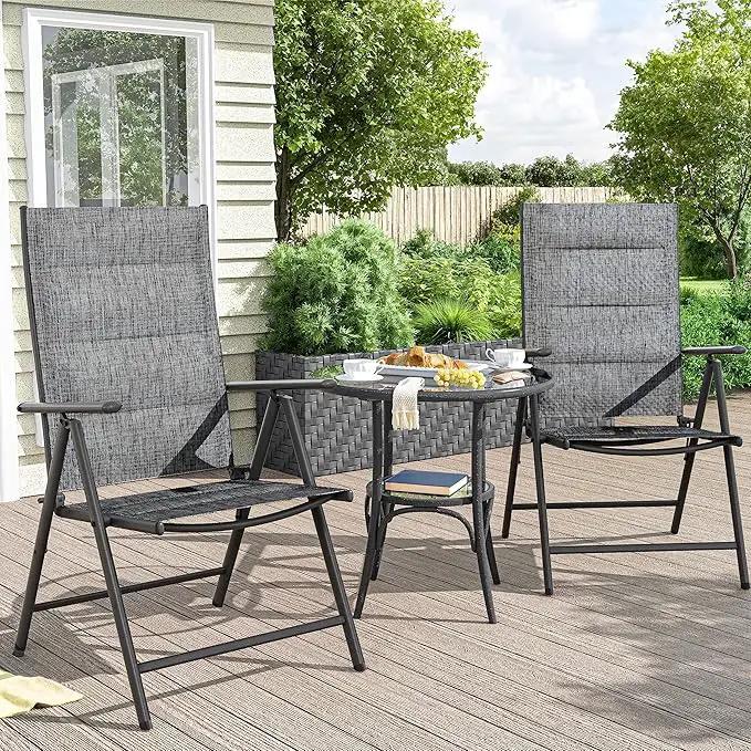 UDPATIO Patio Folding Dining Chairs Set of 2, Folding Lawn Chairs for Adults with Padded All Weather Breathable Textilene, Portable Chairs with Steel Frame, No Assembly, Dark Grey by GreenHaven Gardens