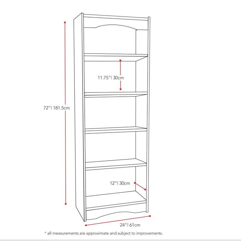Contemporary Black Bookcase with 5 Shelves and Curved Accents by HomePacific