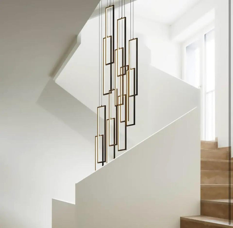 UPGENT Simple Modern LED Chandelier Stair Chandelier Dimmable 12 Ring Rectangular Chandelier high Door for Living Room lamp Hall lamp Remote Control by Selzalot