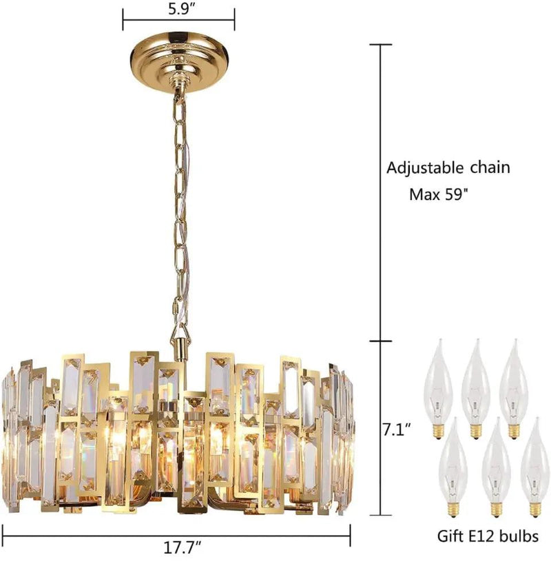 Akeelighting Gold Chandeliers Lighting Modern Crystal Chandelier 6 Light Contemporary Girls Bedroom Dining Room Ceiling Hanging Pendant Chandelier Lighting Fixture by Selzalot