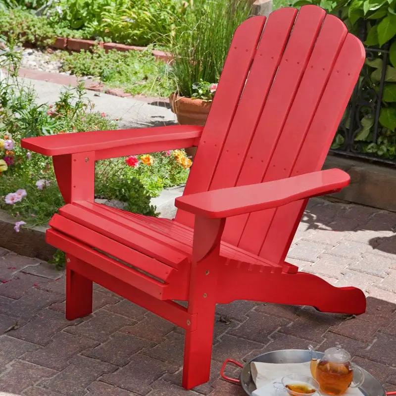 Outdoor Weather Resistant Eucalyptus Wood Adirondack Chair in Red Finish by HomePacific