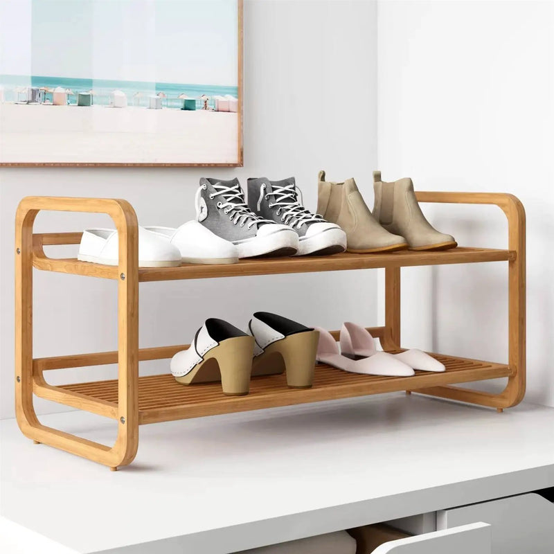 Bamboo Modern 2-Shelf Stackable Shoe Rack - Holds up to 8 Pair of Shoes by HomePacific